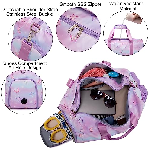 Girls Butterfly Dance and Travel Duffle Bag with Shoe Compartment