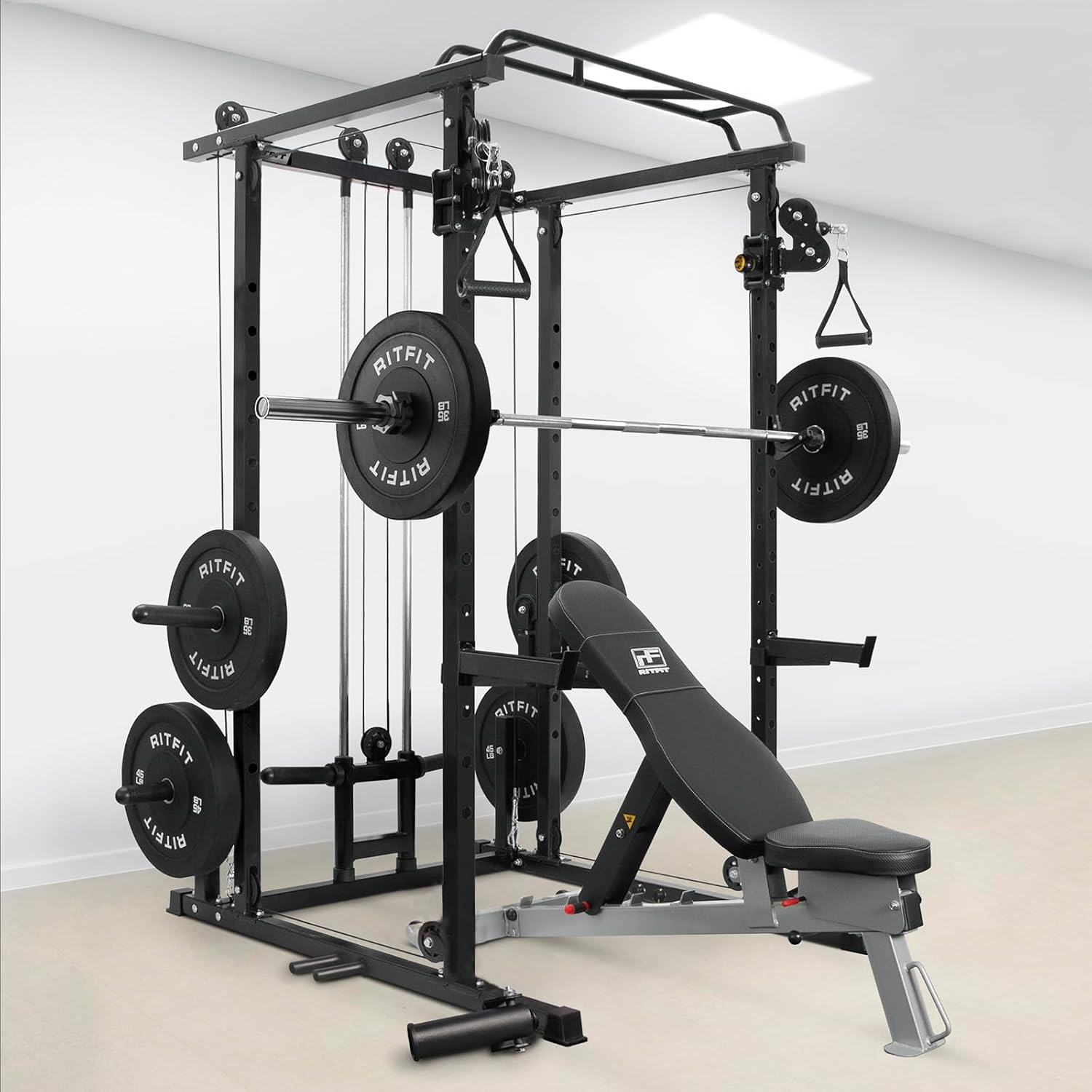 Multi-function Squat Rack Power Cage with Cable Crossover System, 1000LBS Capacity - Garage & Home Gym