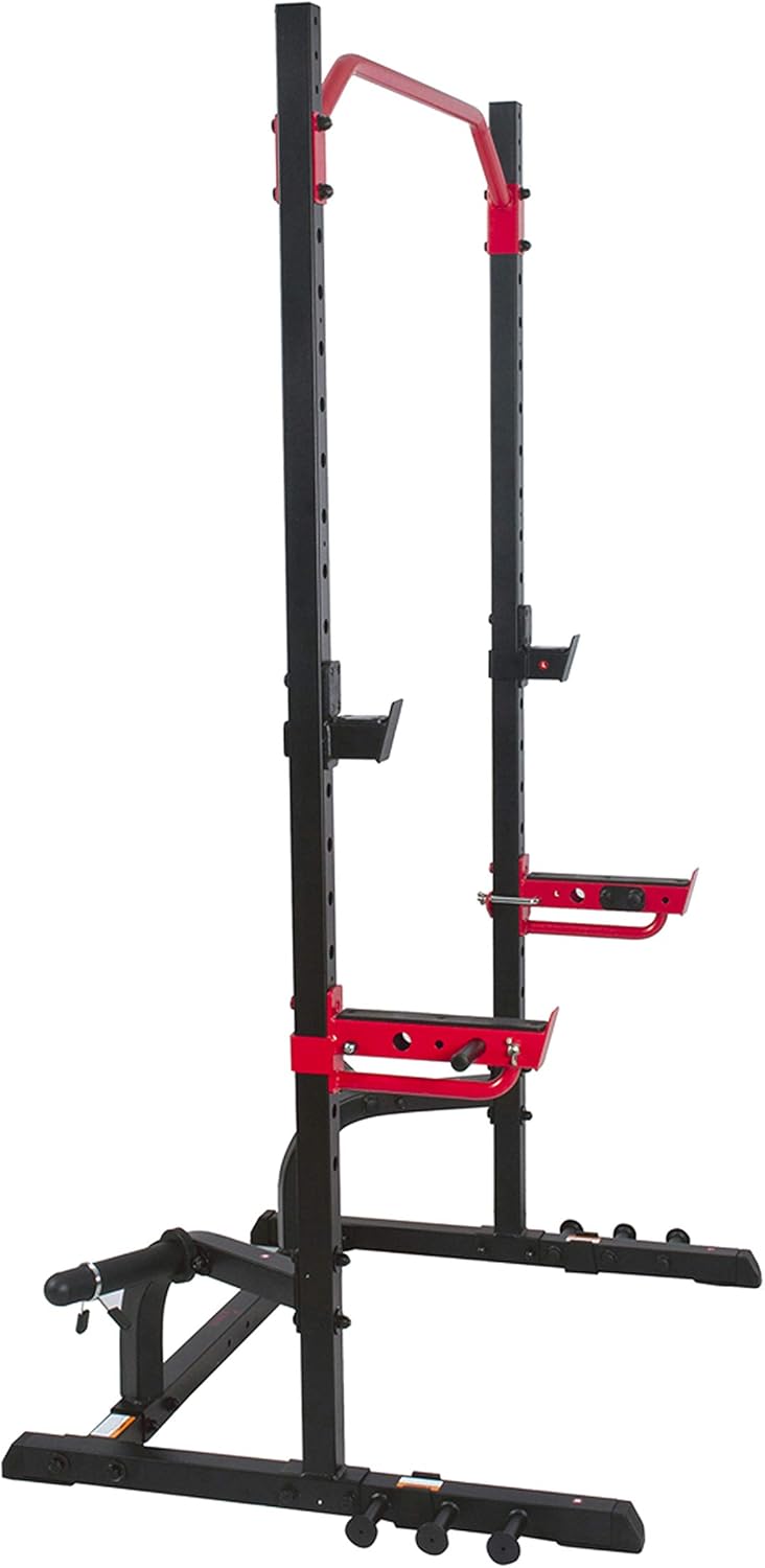 Power Zone Squat Stand Power Rack Cage in Black/Red by Sunny Health & Fitness