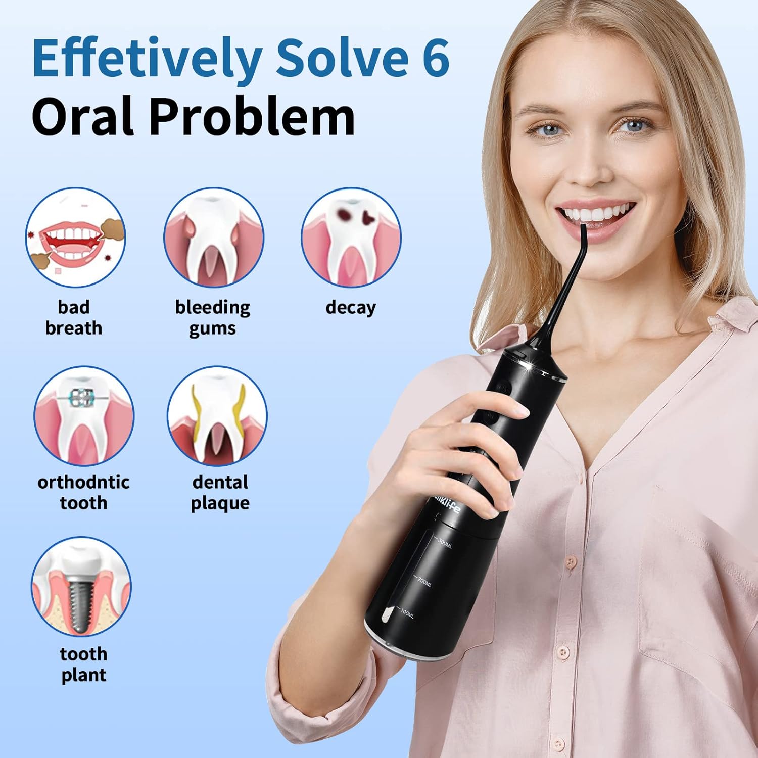 Water flosser Cordless, Dental Flossers USB Rechargable Teeth Flosser, Professional Electric Portable Oral Irrigator with 4 Modes Black